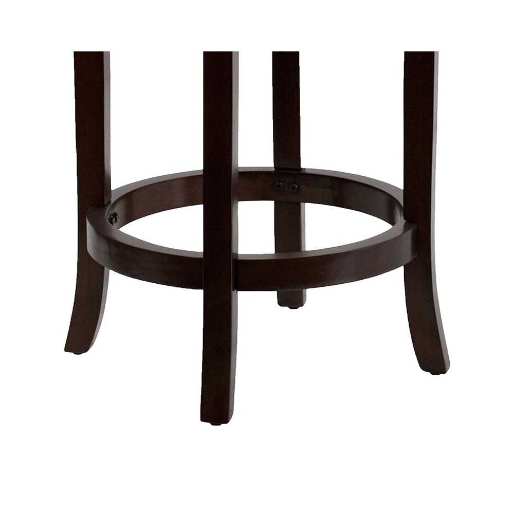 24'' High Backless Cappuccino Wood Counter Height Stool with Black LeatherSoft Swivel Seat