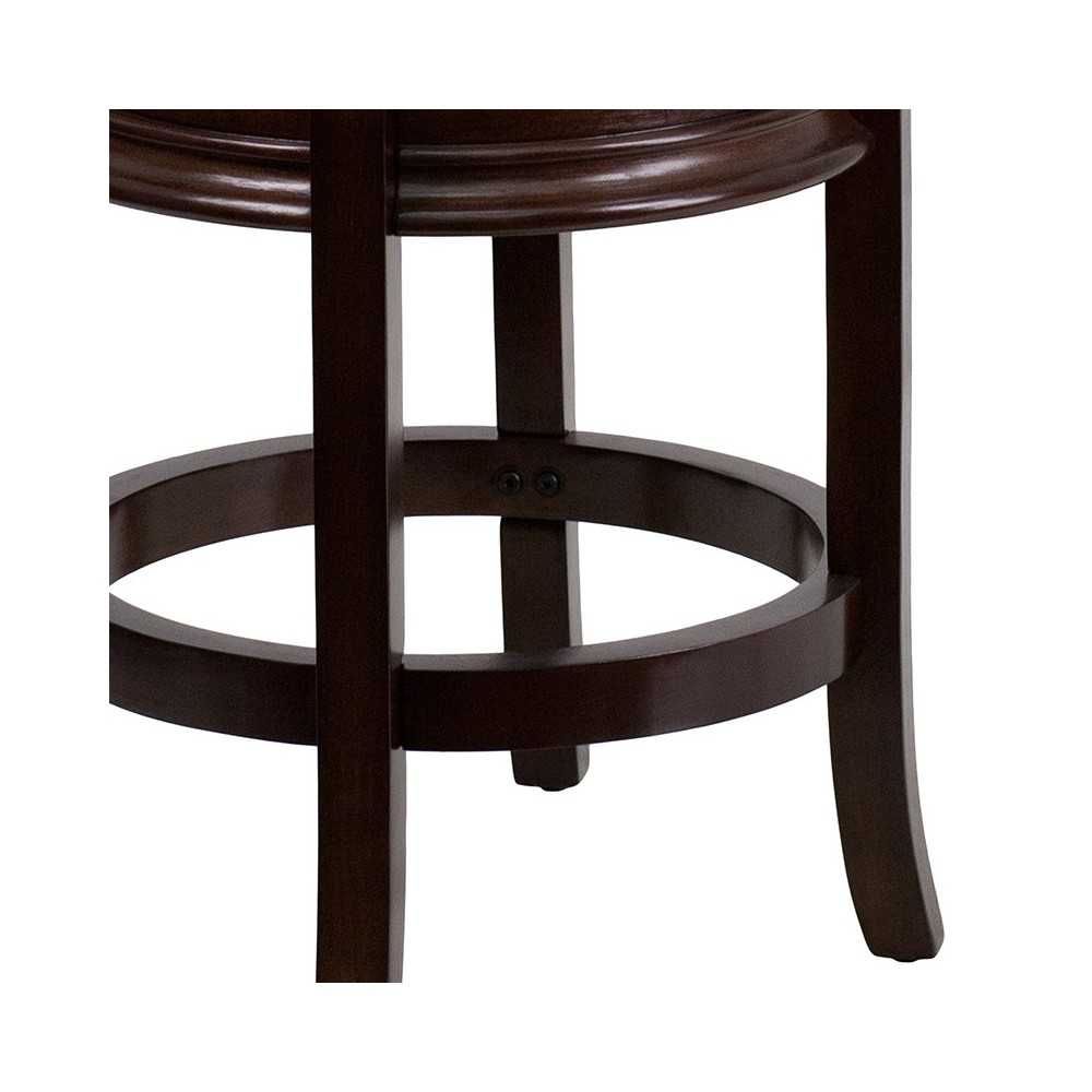 24'' High Backless Cappuccino Wood Counter Height Stool with Carved Apron and Black LeatherSoft Swivel Seat