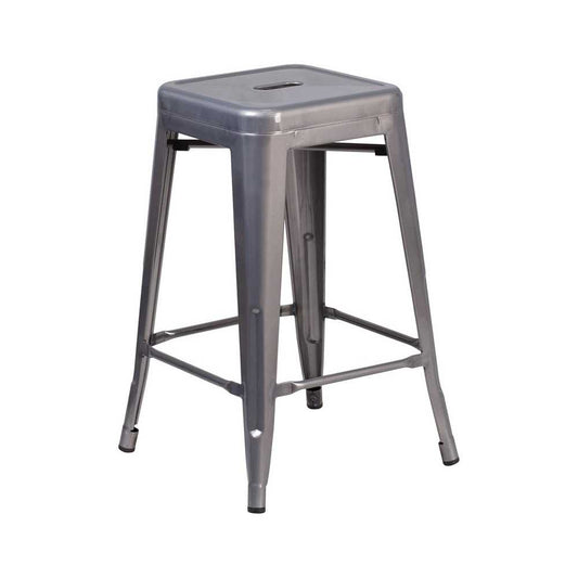 24'' High Backless Clear Coated Metal Indoor Counter Height Stool with Square Seat