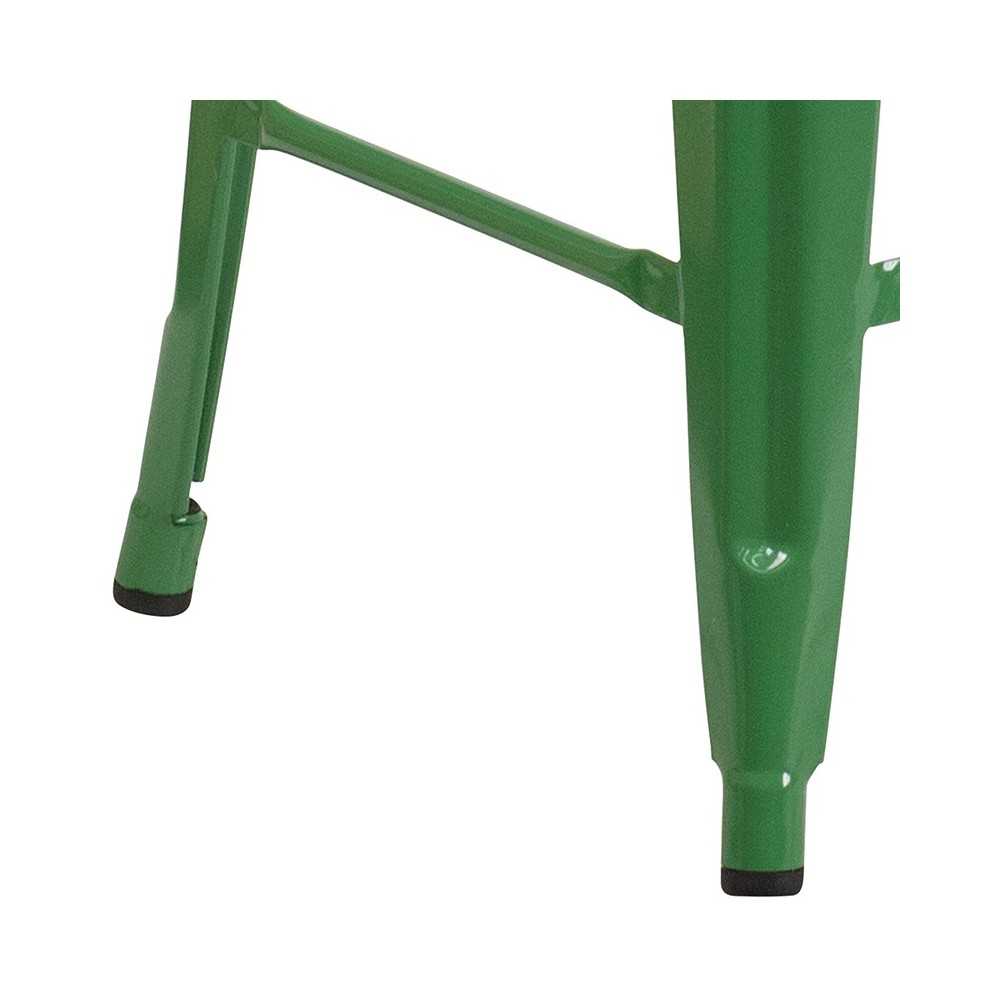 24" High Backless Green Metal Counter Height Stool with Square Wood Seat
