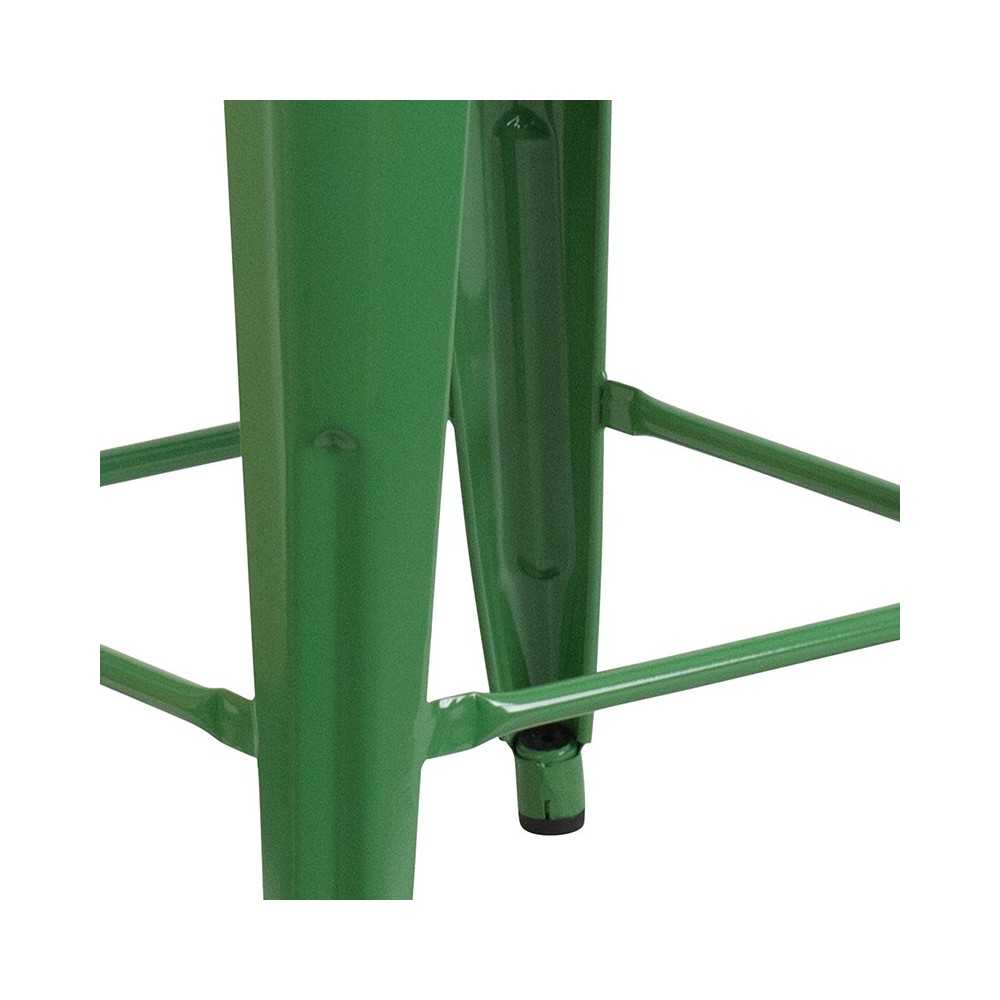24" High Backless Green Metal Counter Height Stool with Square Wood Seat