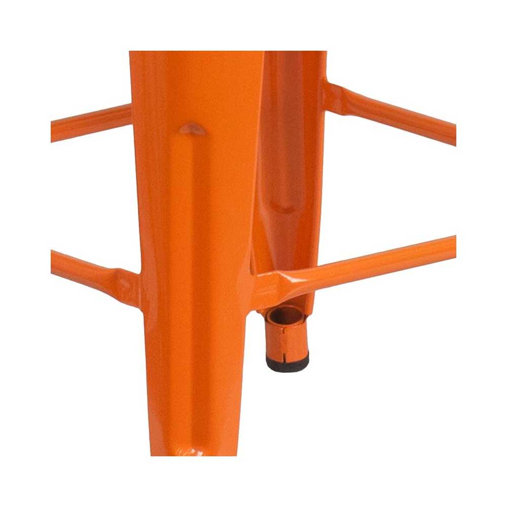 24" High Backless Orange Metal Counter Height Stool with Square Wood Seat