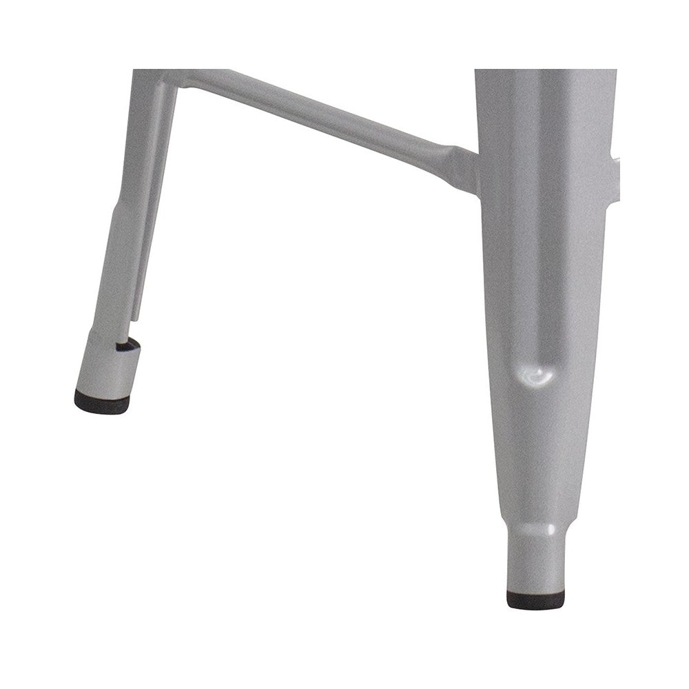 24" High Backless Silver Metal Counter Height Stool with Square Wood Seat