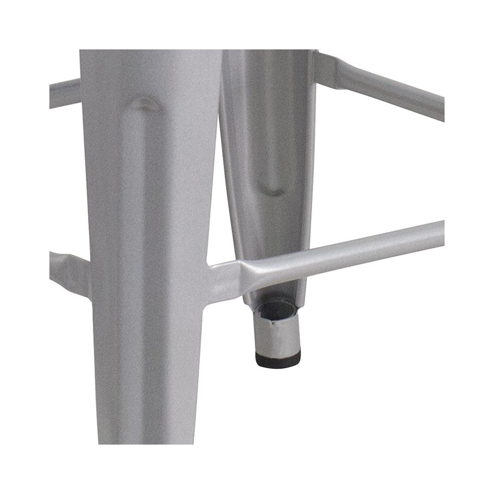 24" High Backless Silver Metal Counter Height Stool with Square Wood Seat