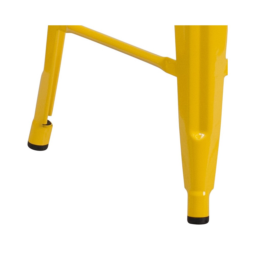 24" High Backless Yellow Metal Counter Height Stool with Square Wood Seat