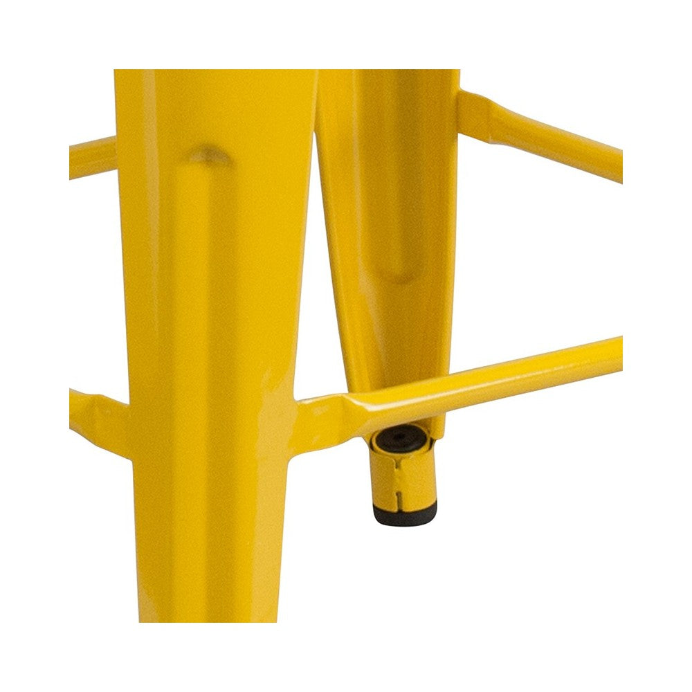 24" High Backless Yellow Metal Counter Height Stool with Square Wood Seat