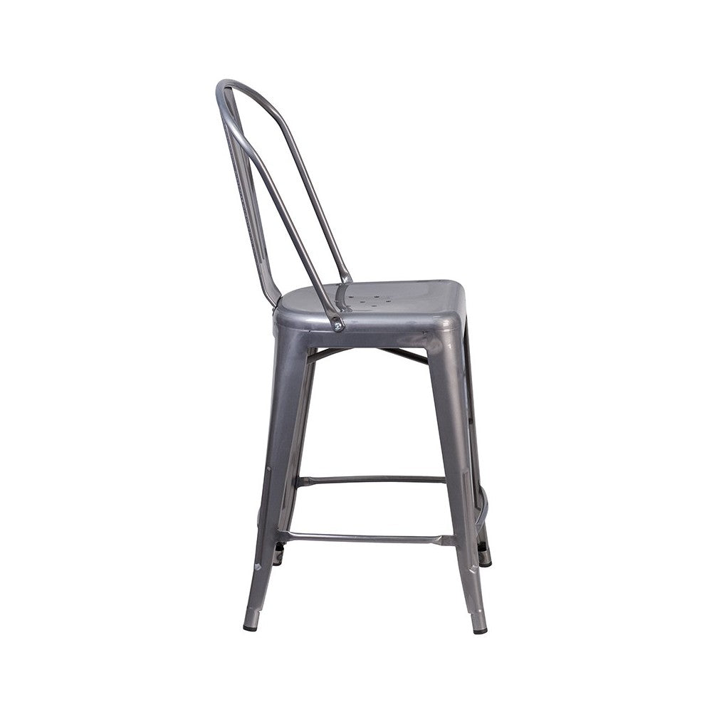 24'' High Clear Coated Indoor Counter Height Stool with Back