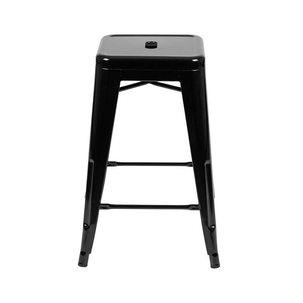 24" High Metal Counter-Height, Indoor Bar Stool in Black - Stackable Set of 4