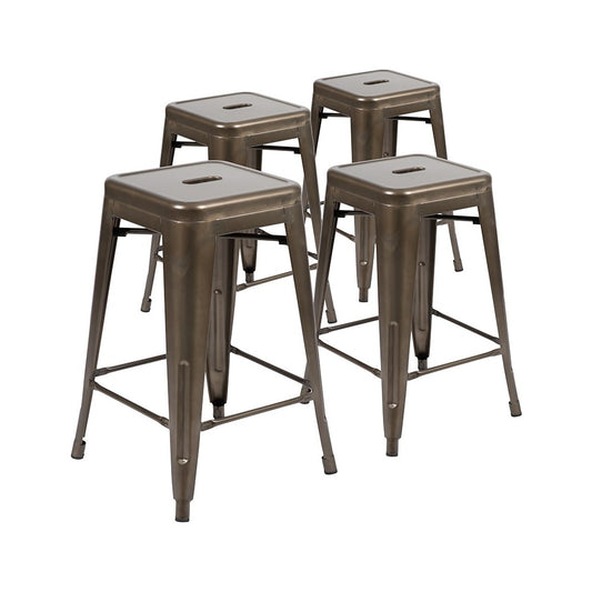 24" High Metal Counter-Height, Indoor Bar Stool in Gun Metal Gray - Stackable Set of 4