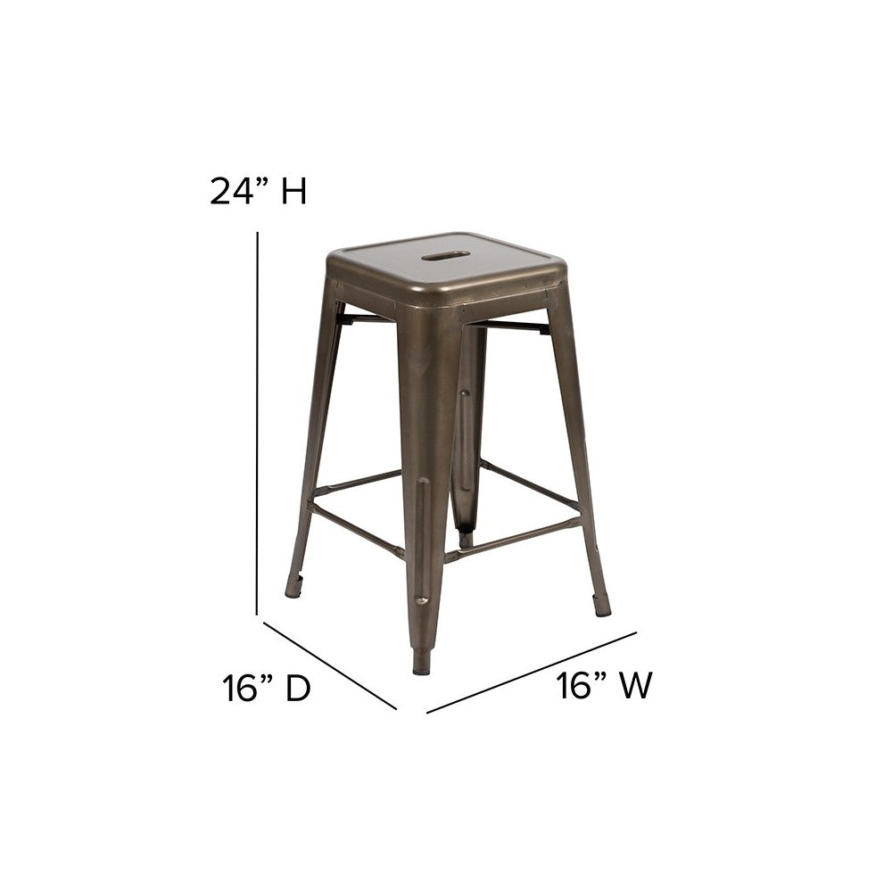 24" High Metal Counter-Height, Indoor Bar Stool in Gun Metal Gray - Stackable Set of 4