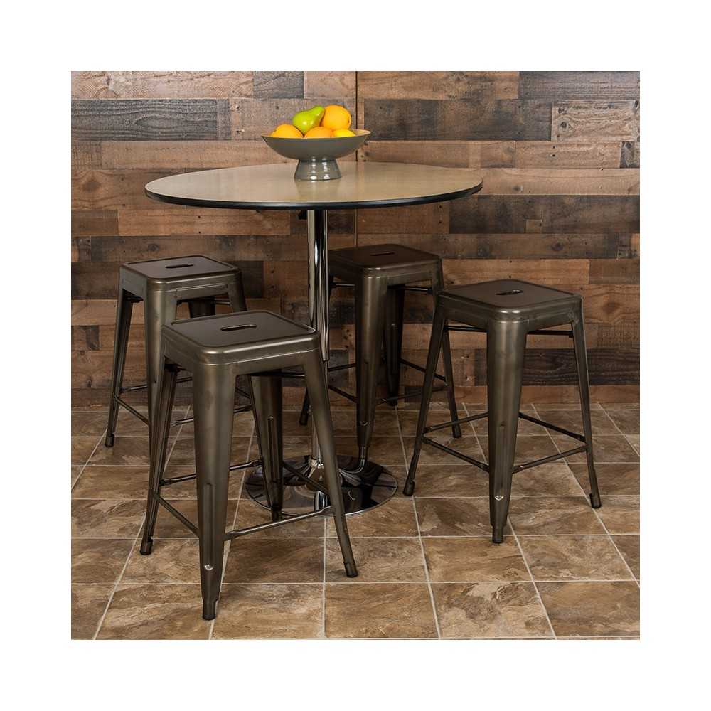 24" High Metal Counter-Height, Indoor Bar Stool in Gun Metal Gray - Stackable Set of 4