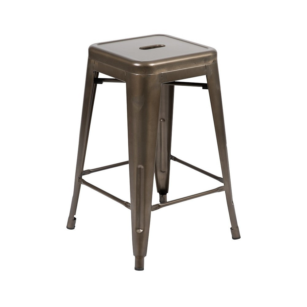 24" High Metal Counter-Height, Indoor Bar Stool in Gun Metal Gray - Stackable Set of 4