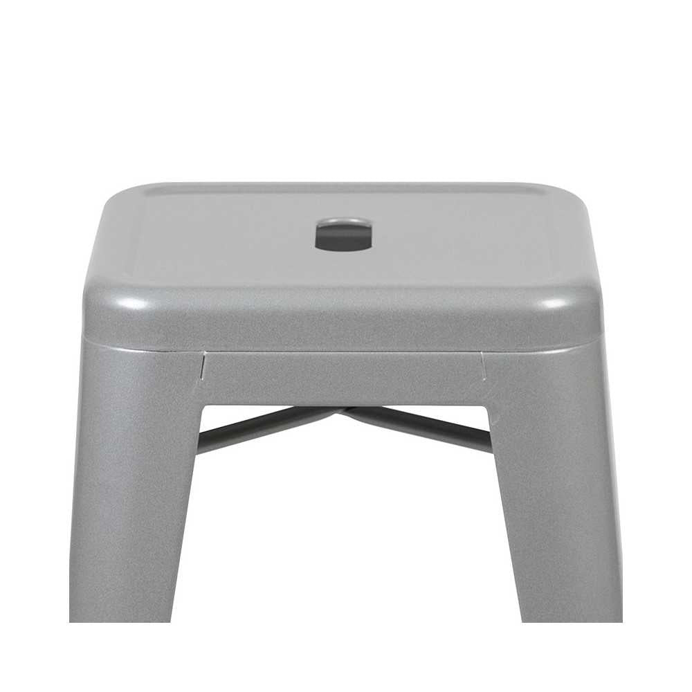 24" High Metal Counter-Height, Indoor Bar Stool in Silver - Stackable Set of 4