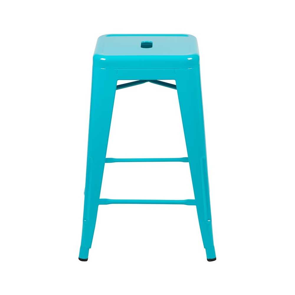 24" High Metal Counter-Height, Indoor Bar Stool in Teal - Stackable Set of 4