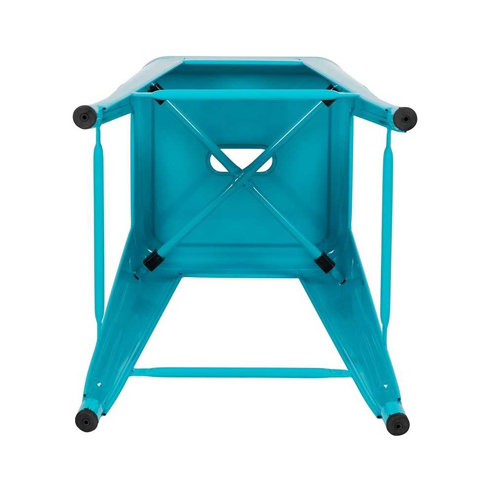 24" High Metal Counter-Height, Indoor Bar Stool in Teal - Stackable Set of 4