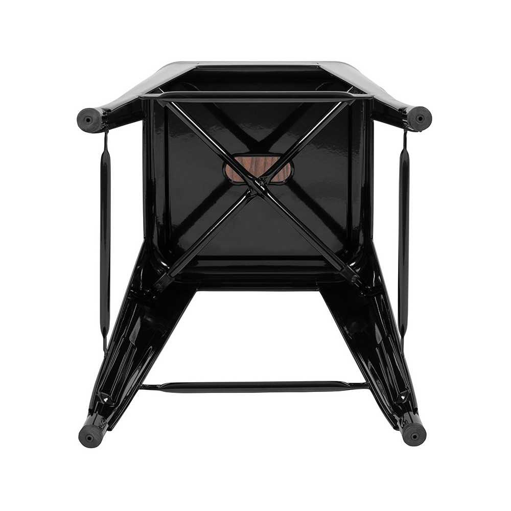 24" High Metal Counter-Height, Indoor Bar Stool with Wood Seat in Black - Stackable Set of 4