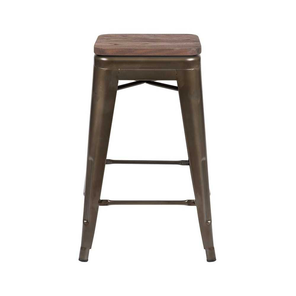 24" High Metal Counter-Height, Indoor Bar Stool with Wood Seat in Gun Metal Gray - Stackable Set of 4