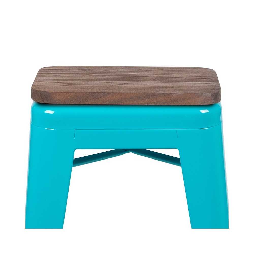 24" High Metal Counter-Height, Indoor Bar Stool with Wood Seat in Teal - Stackable Set of 4