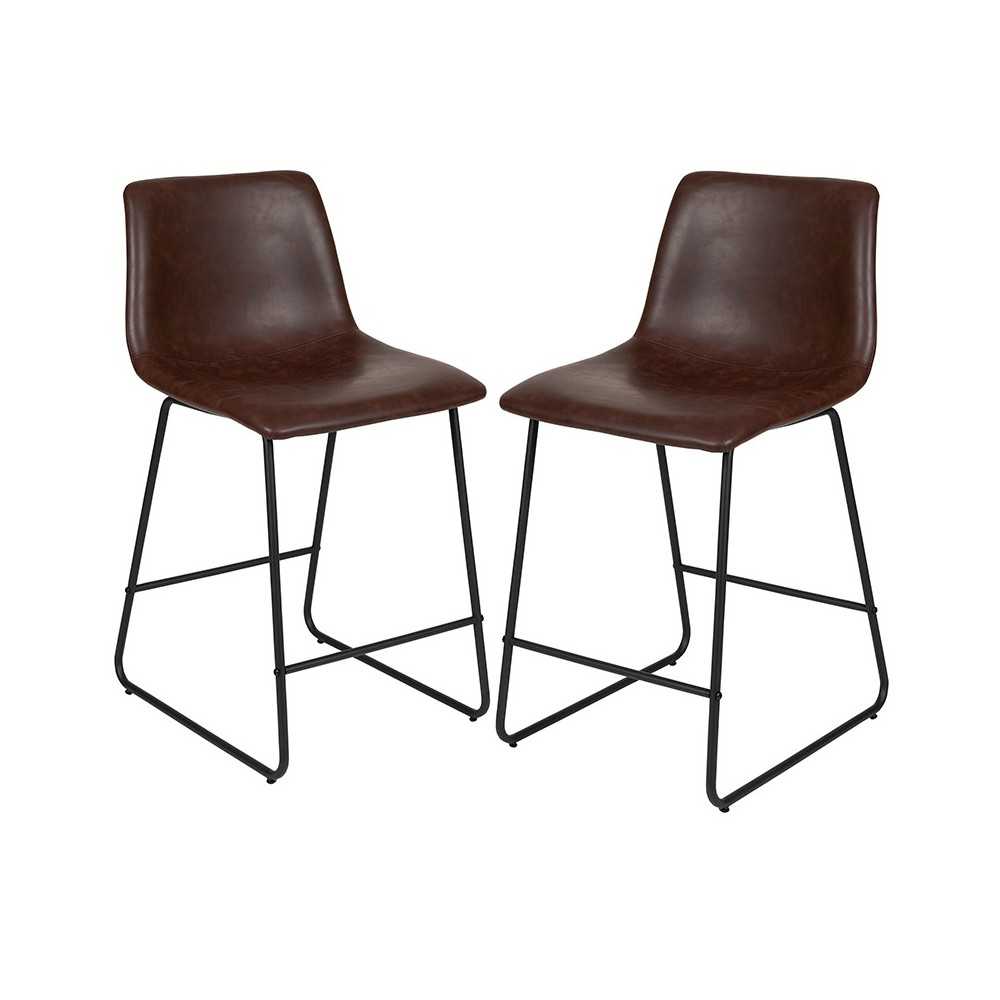 24 inch LeatherSoft Counter Height Barstools in Dark Brown, Set of 2