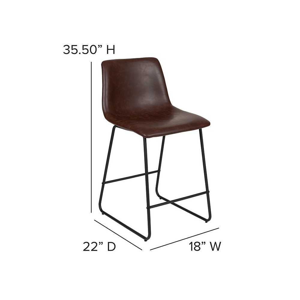 24 inch LeatherSoft Counter Height Barstools in Dark Brown, Set of 2