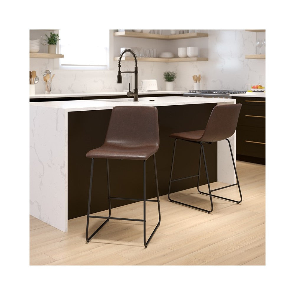 24 inch LeatherSoft Counter Height Barstools in Dark Brown, Set of 2