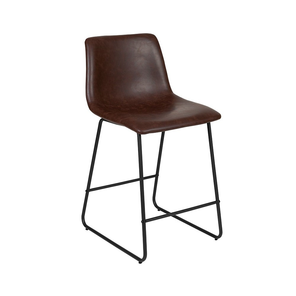 24 inch LeatherSoft Counter Height Barstools in Dark Brown, Set of 2