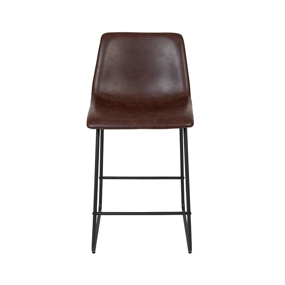 24 inch LeatherSoft Counter Height Barstools in Dark Brown, Set of 2