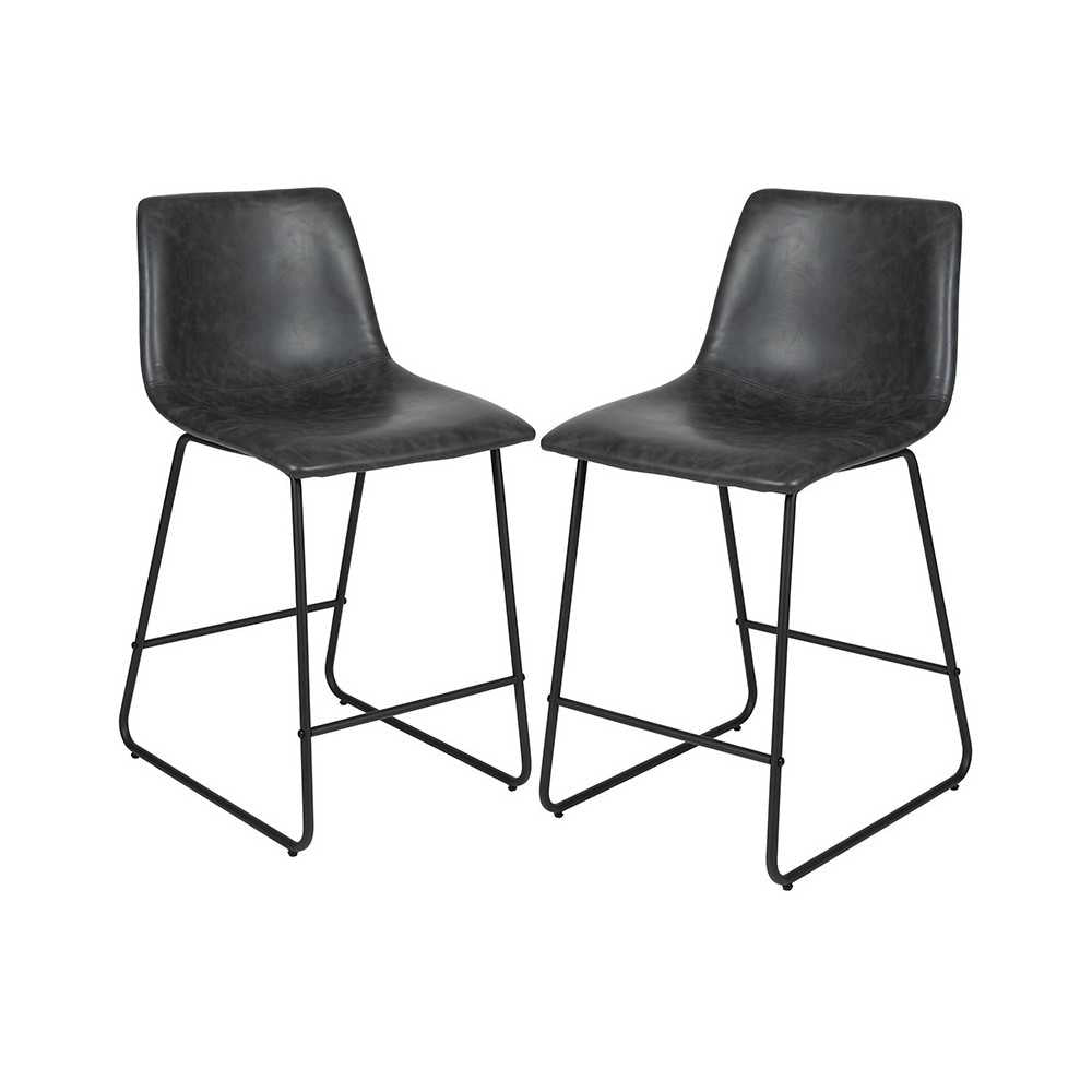 24 inch LeatherSoft Counter Height Barstools in Gray, Set of 2