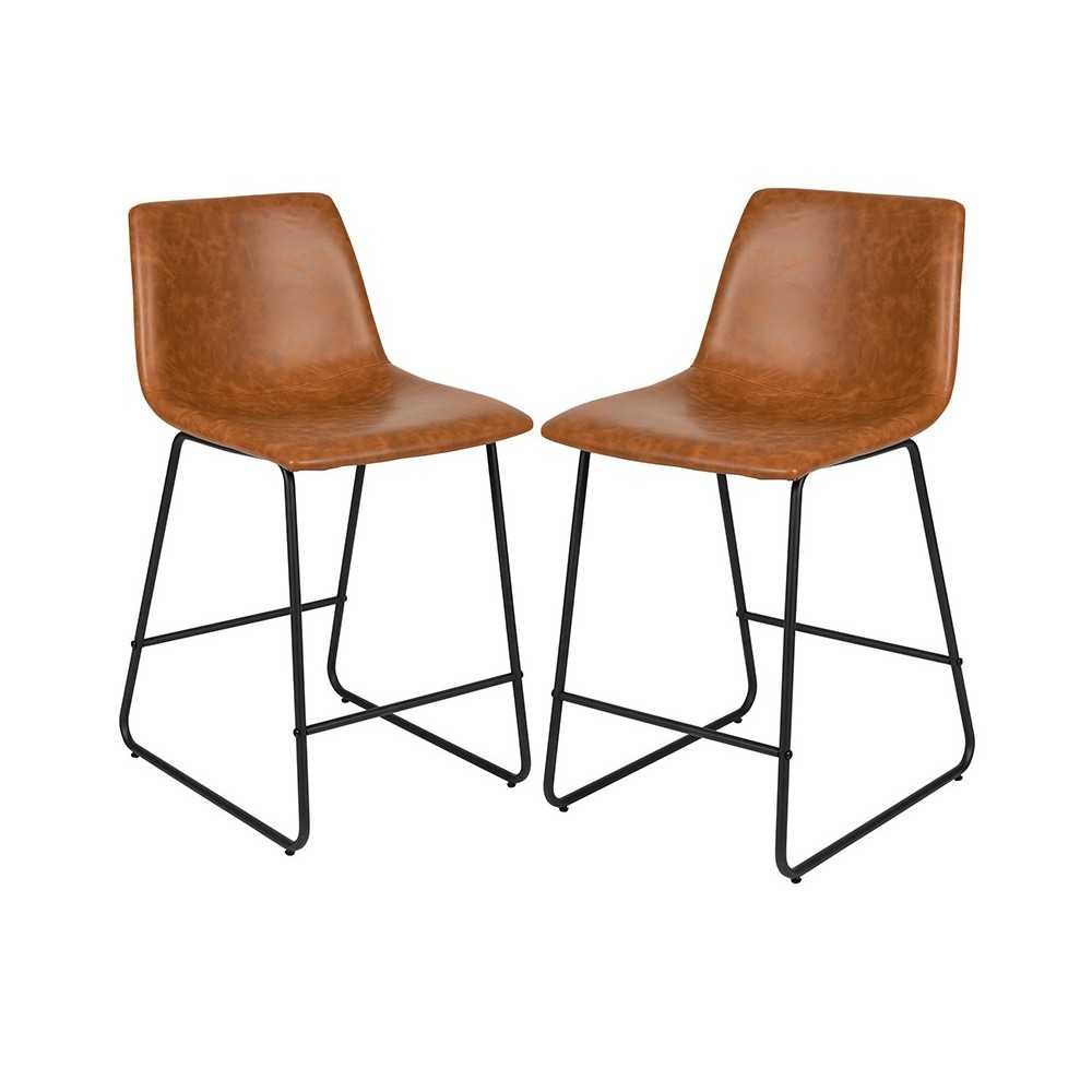 24 inch LeatherSoft Counter Height Barstools in Light Brown, Set of 2