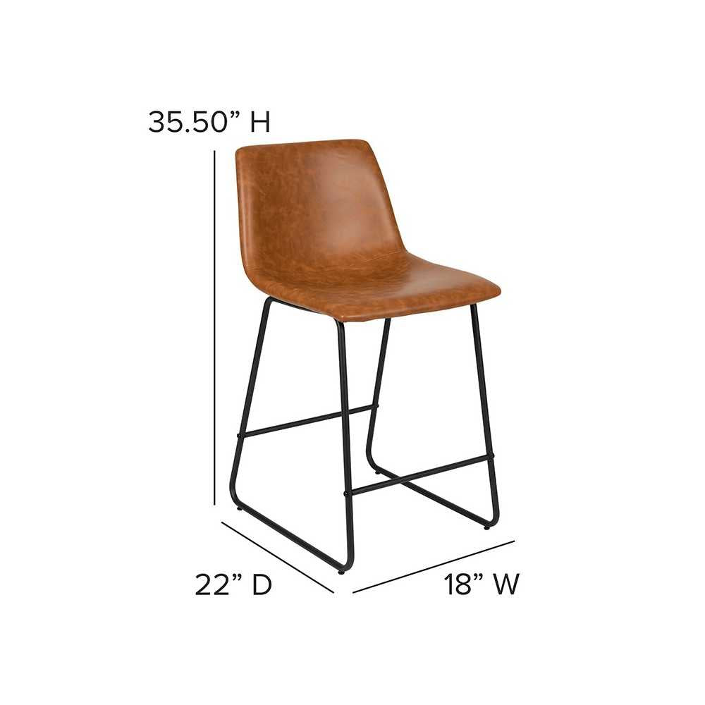 24 inch LeatherSoft Counter Height Barstools in Light Brown, Set of 2