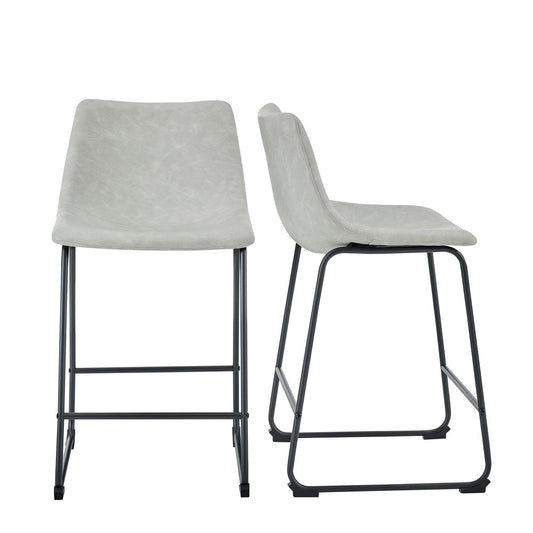 24" Industrial Faux Leather Counter Stools, Set of 2 - Gray