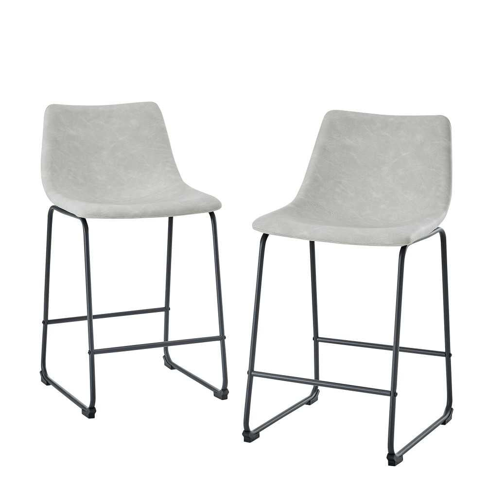 24" Industrial Faux Leather Counter Stools, Set of 2 - Gray