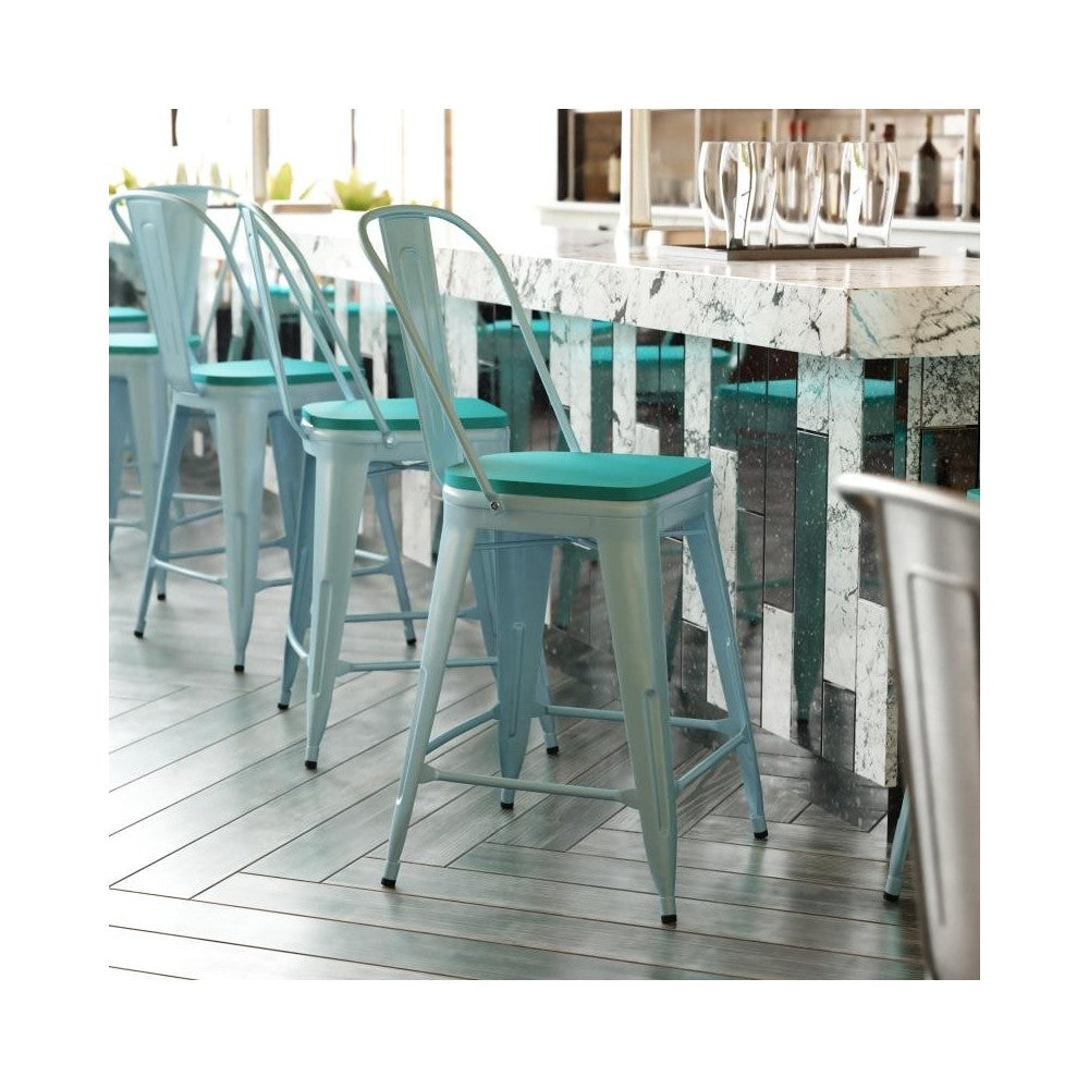 24" Mint Metal Stool-Mint Seat