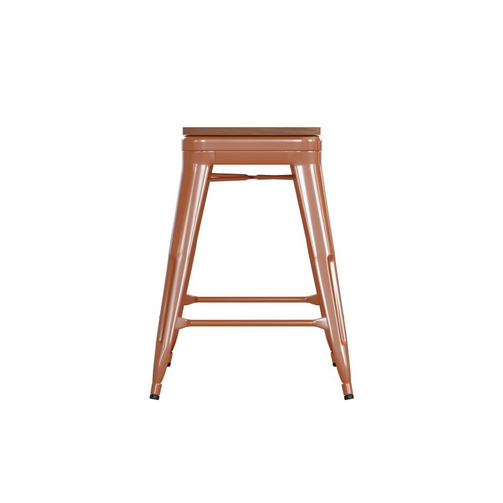 24" Orange Stool-Teak Seat