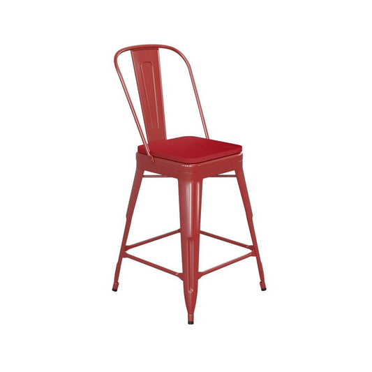 24" Red Metal Indoor-Outdoor Counter Height Stool-Red Seat