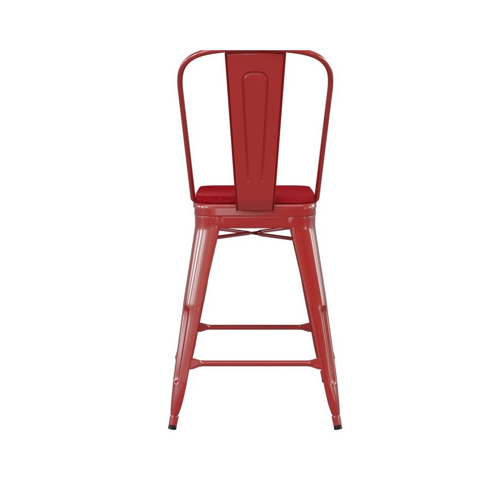 24" Red Metal Indoor-Outdoor Counter Height Stool-Red Seat