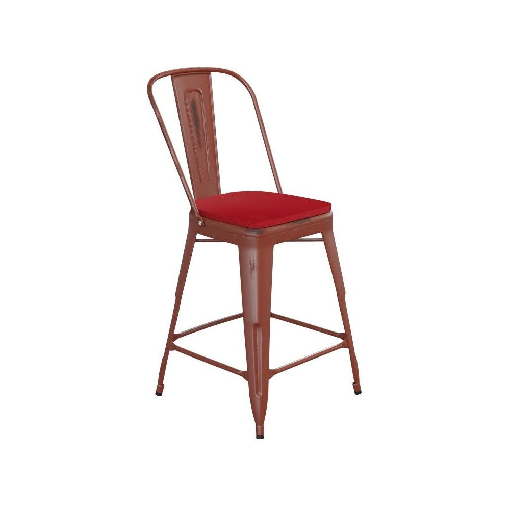 24" Red Metal Stool-Red Seat