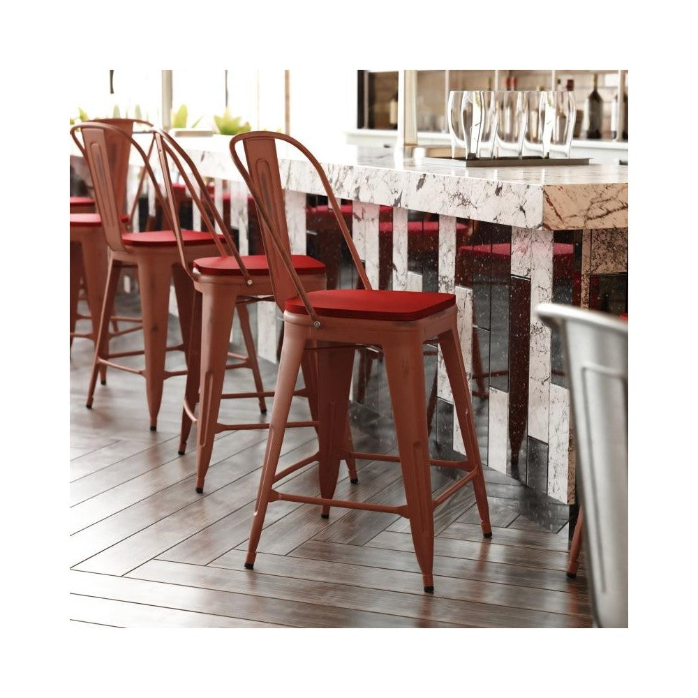 24" Red Metal Stool-Red Seat