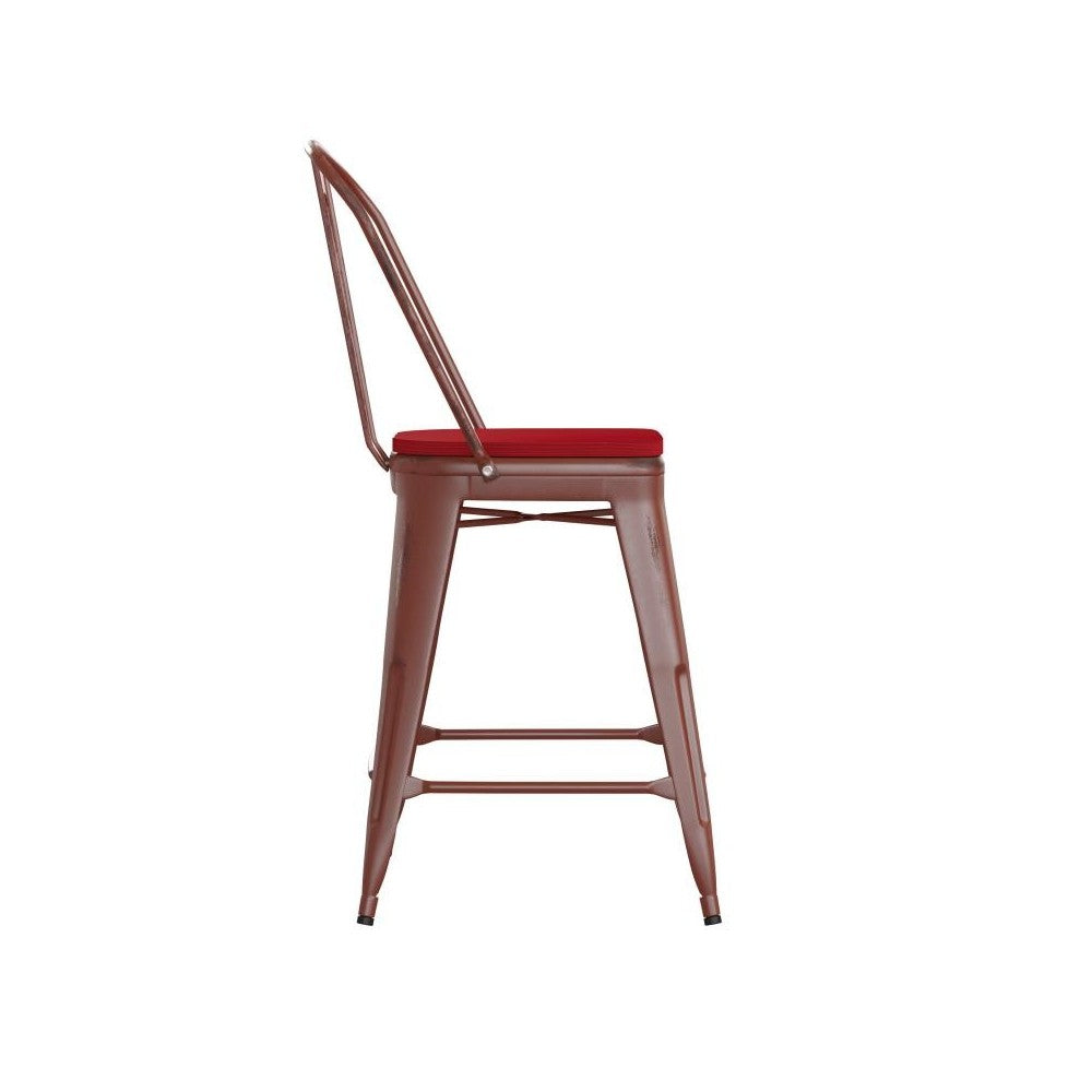 24" Red Metal Stool-Red Seat