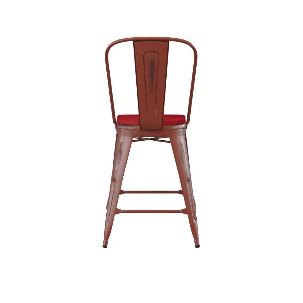 24" Red Metal Stool-Red Seat