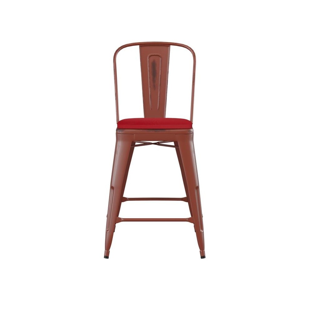 24" Red Metal Stool-Red Seat