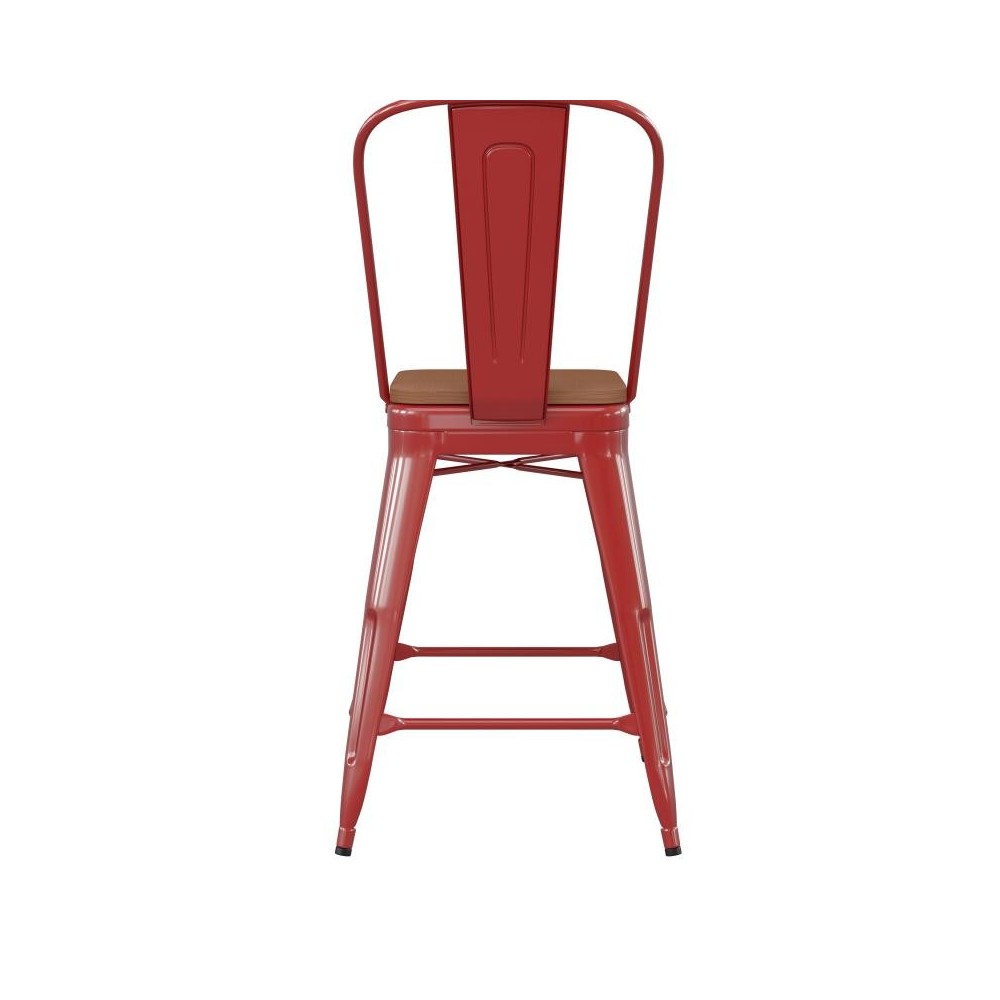 24" Red Stool-Teak Seat