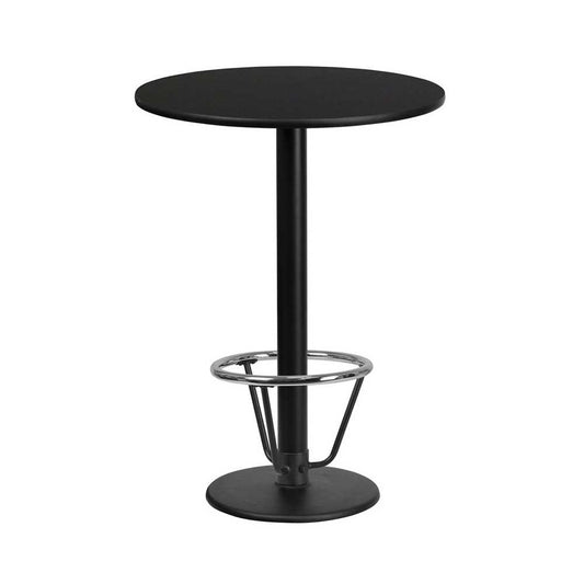 24'' Round Black Laminate Table Top with 18'' Round Bar Height Table Base and Foot Ring