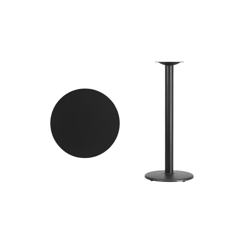 24'' Round Black Laminate Table Top with 18'' Round Bar Height Table Base