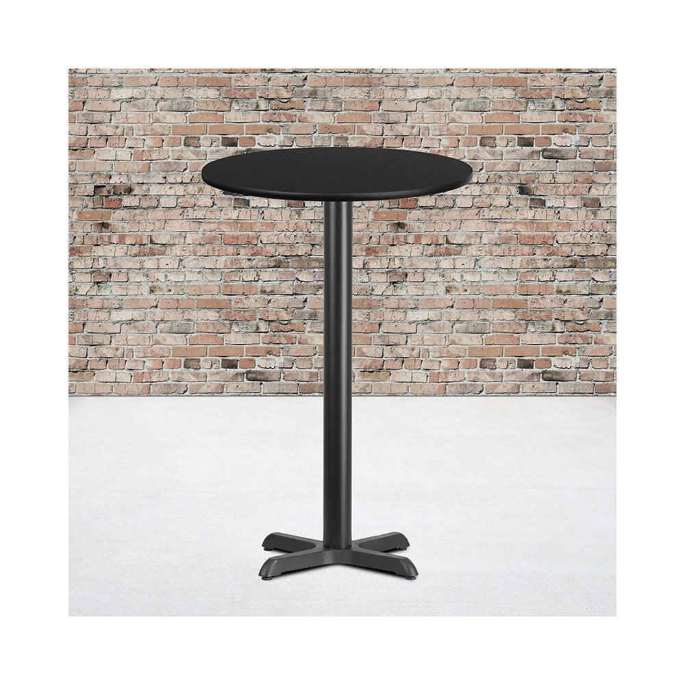 24'' Round Black Laminate Table Top with 22'' x 22'' Bar Height Table Base