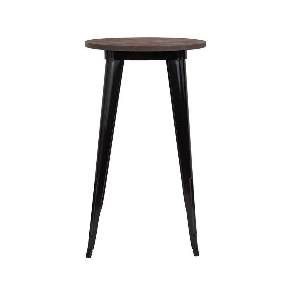 24" Round Black Metal Indoor Bar Height Table with Walnut Rustic Wood Top