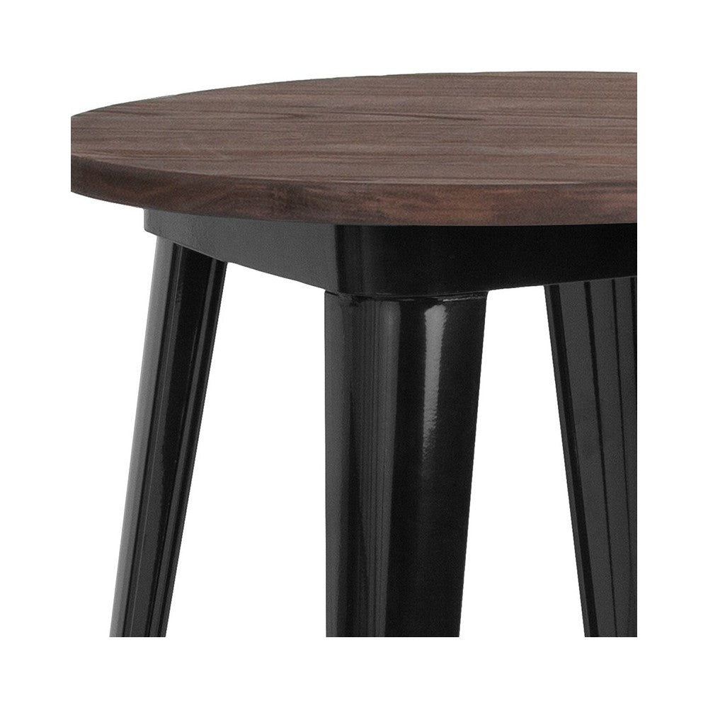 24" Round Black Metal Indoor Bar Height Table with Walnut Rustic Wood Top