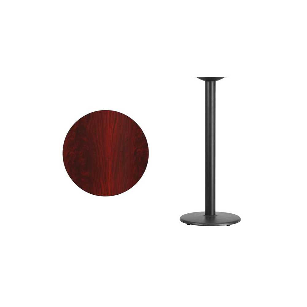 24'' Round Mahogany Laminate Table Top with 18'' Round Bar Height Table Base