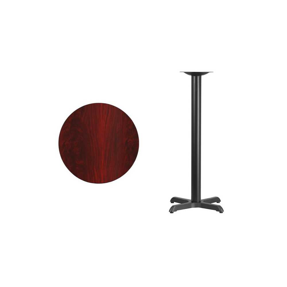 24'' Round Mahogany Laminate Table Top with 22'' x 22'' Bar Height Table Base