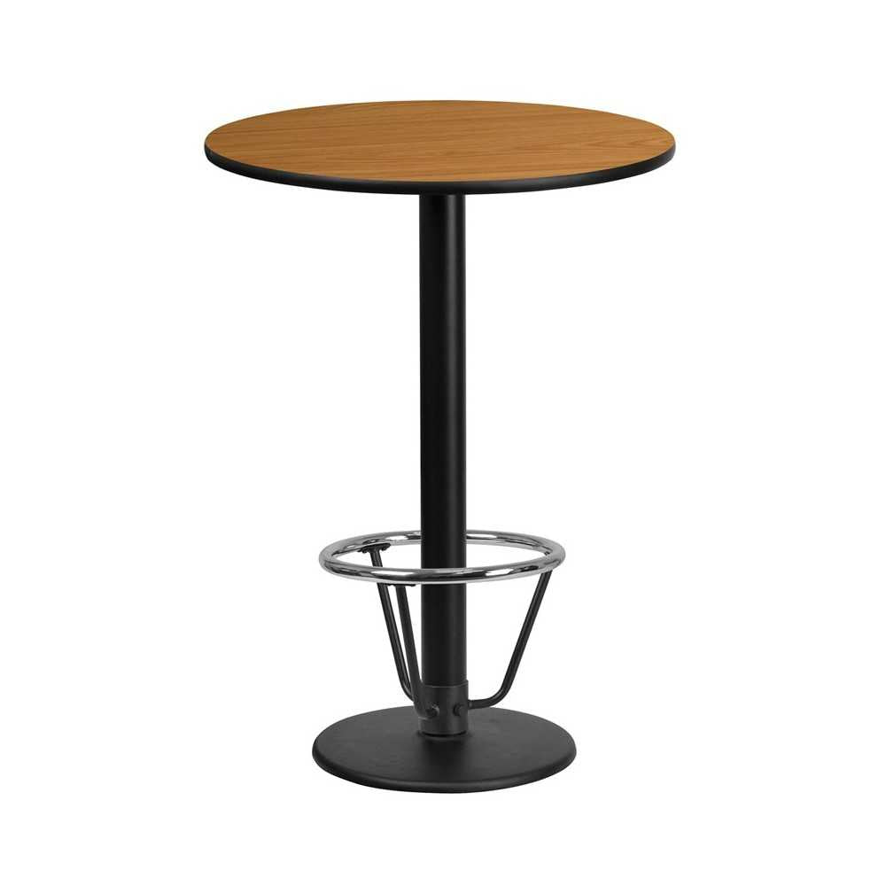 24'' Round Natural Laminate Table Top with 18'' Round Bar Height Table Base and Foot Ring